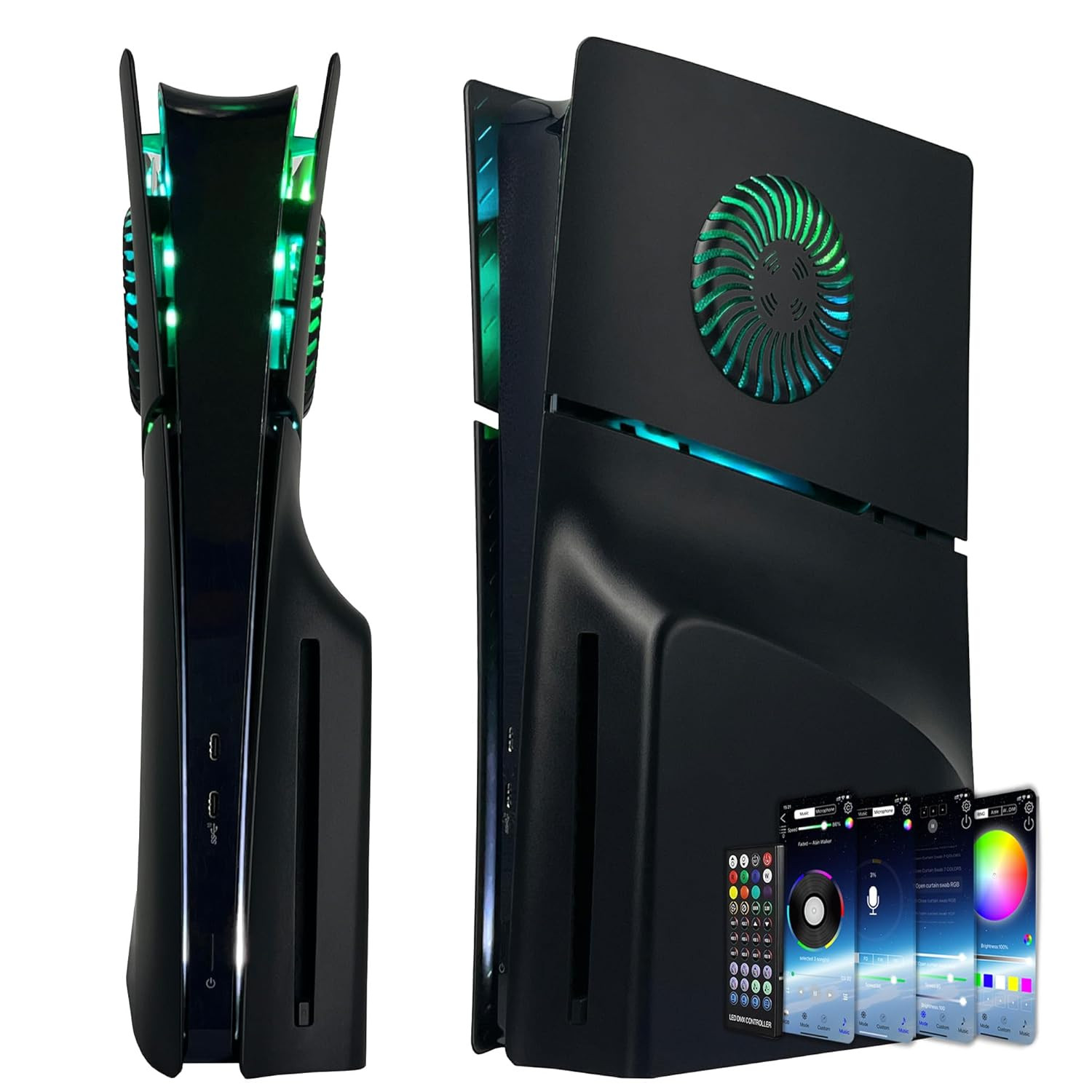 Faceplate for PS5 Slim Disc Edition with RGB Light Strip and Dust Filter with Co