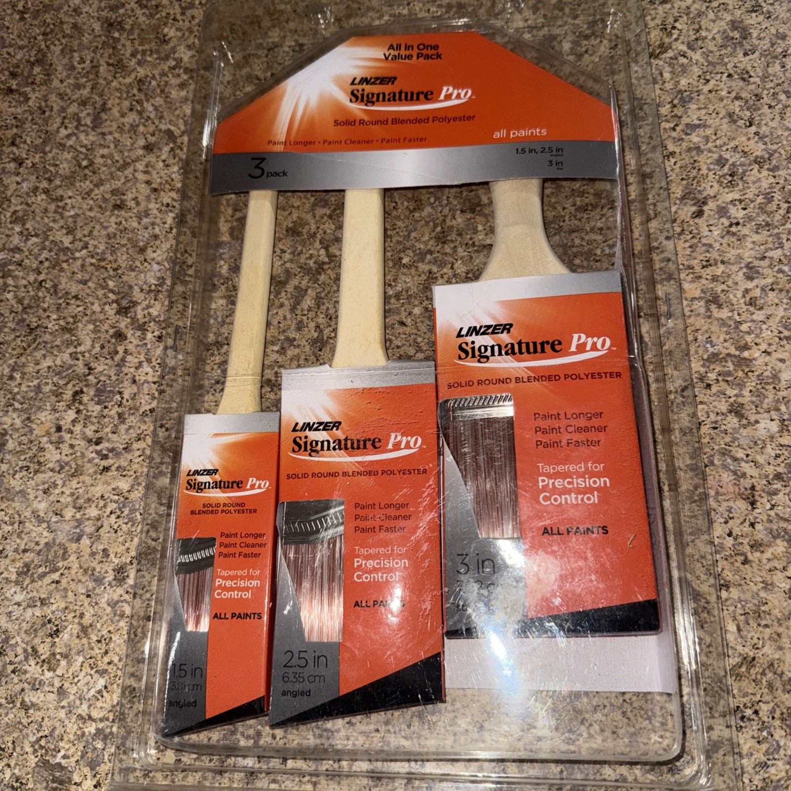 3-Linzer Signature Pro Wooden Handles All Paints Brush Set Angled 1.5” 2.5” S 3”