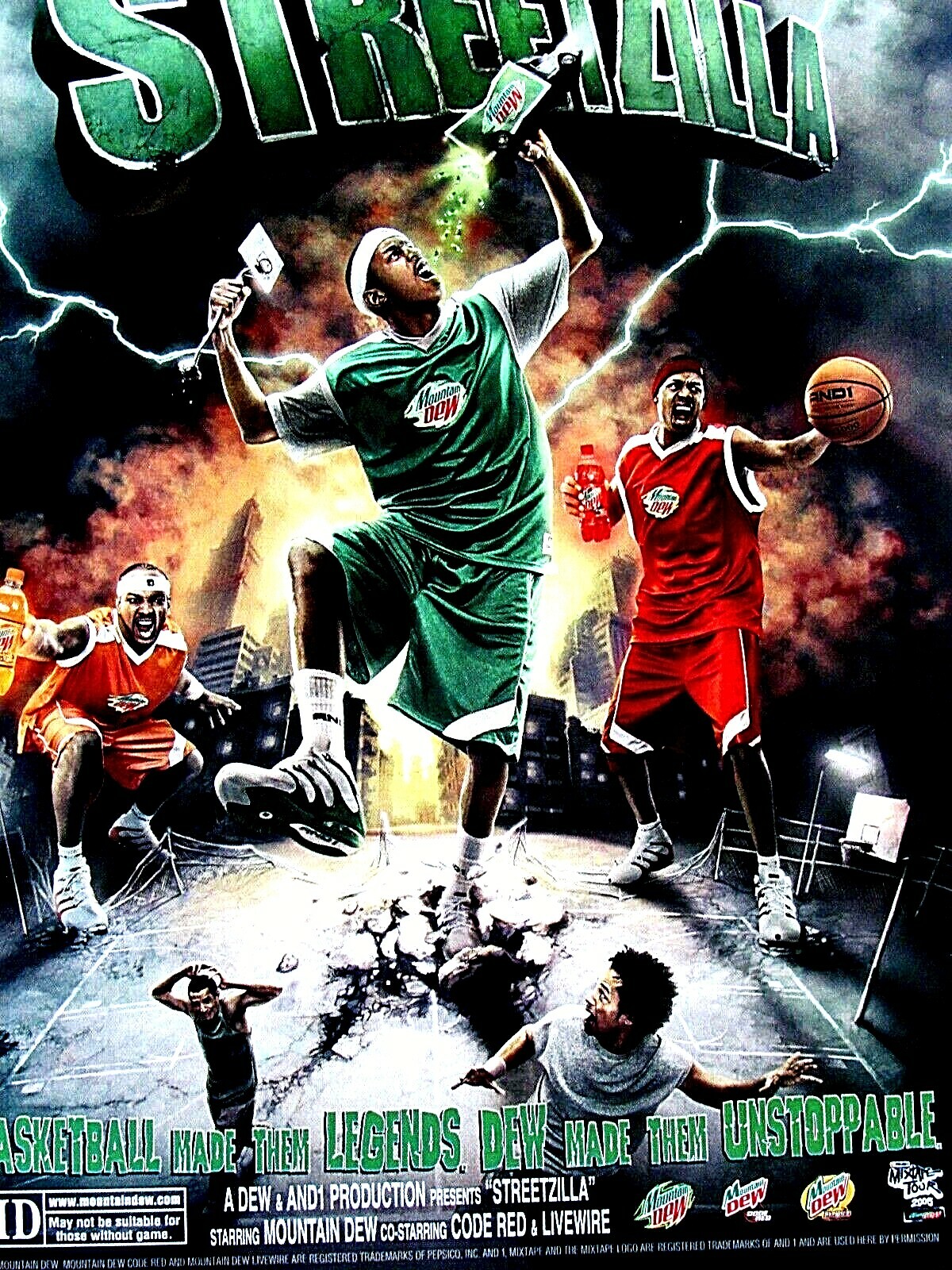 Mountain Dew Streetzilla Dew Made Them Unstoppable Original 2005 Print Ad