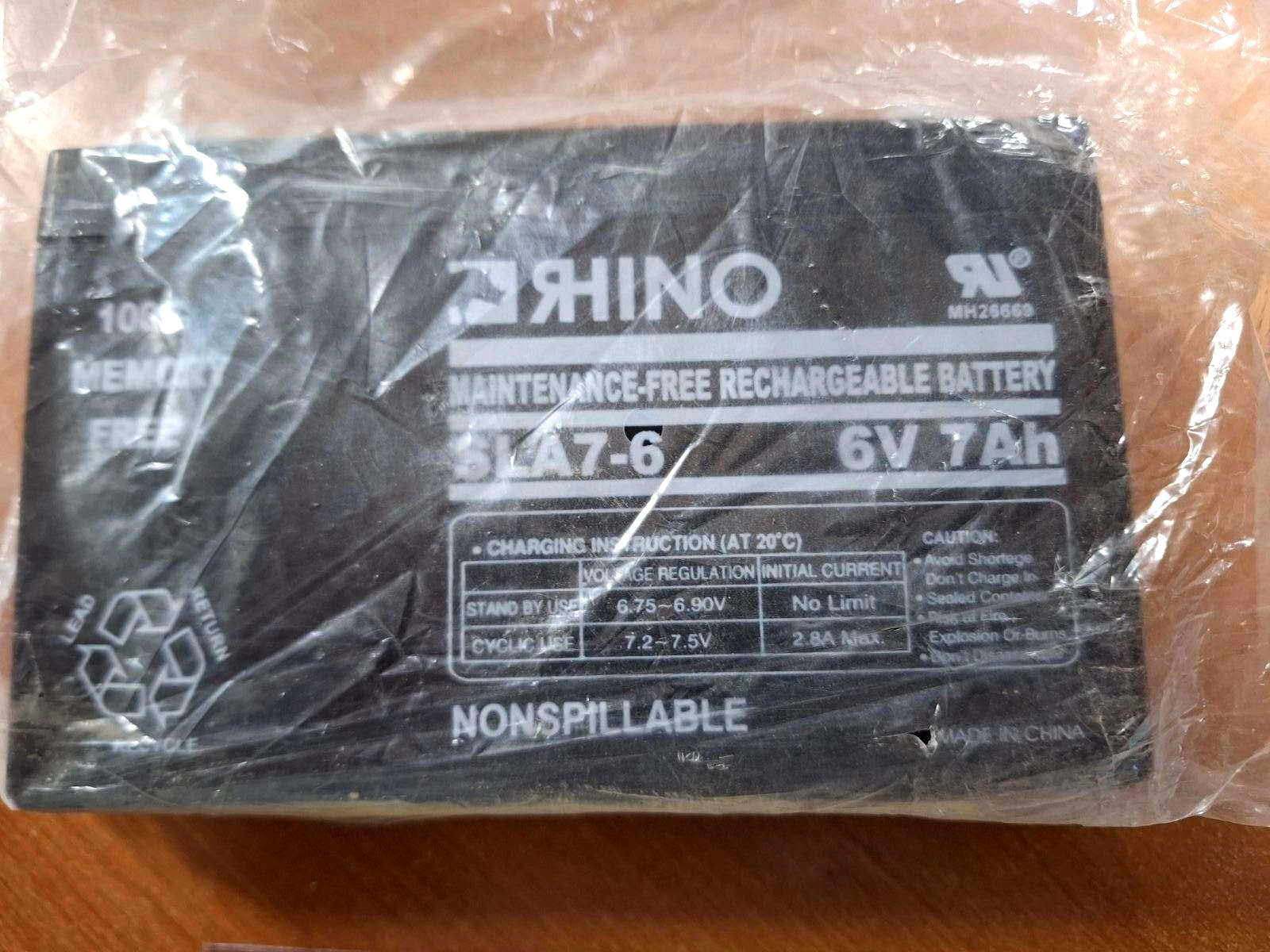 RHINO SLA7-6 SEALED LEAD ACID BATTERY 6V 7Ah MH26669 New Old Stock -