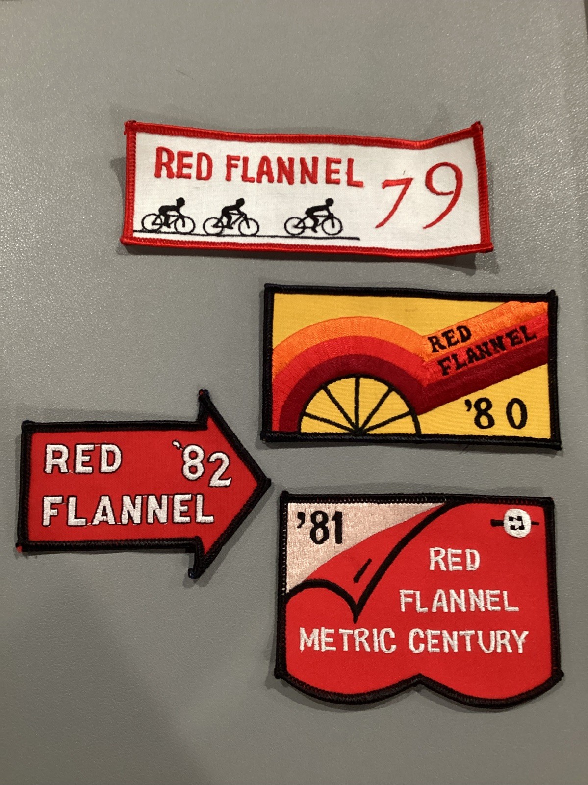 1979, 1980, 1981, 1982 Red Flannel 4 Cycle Biking Patch Lot