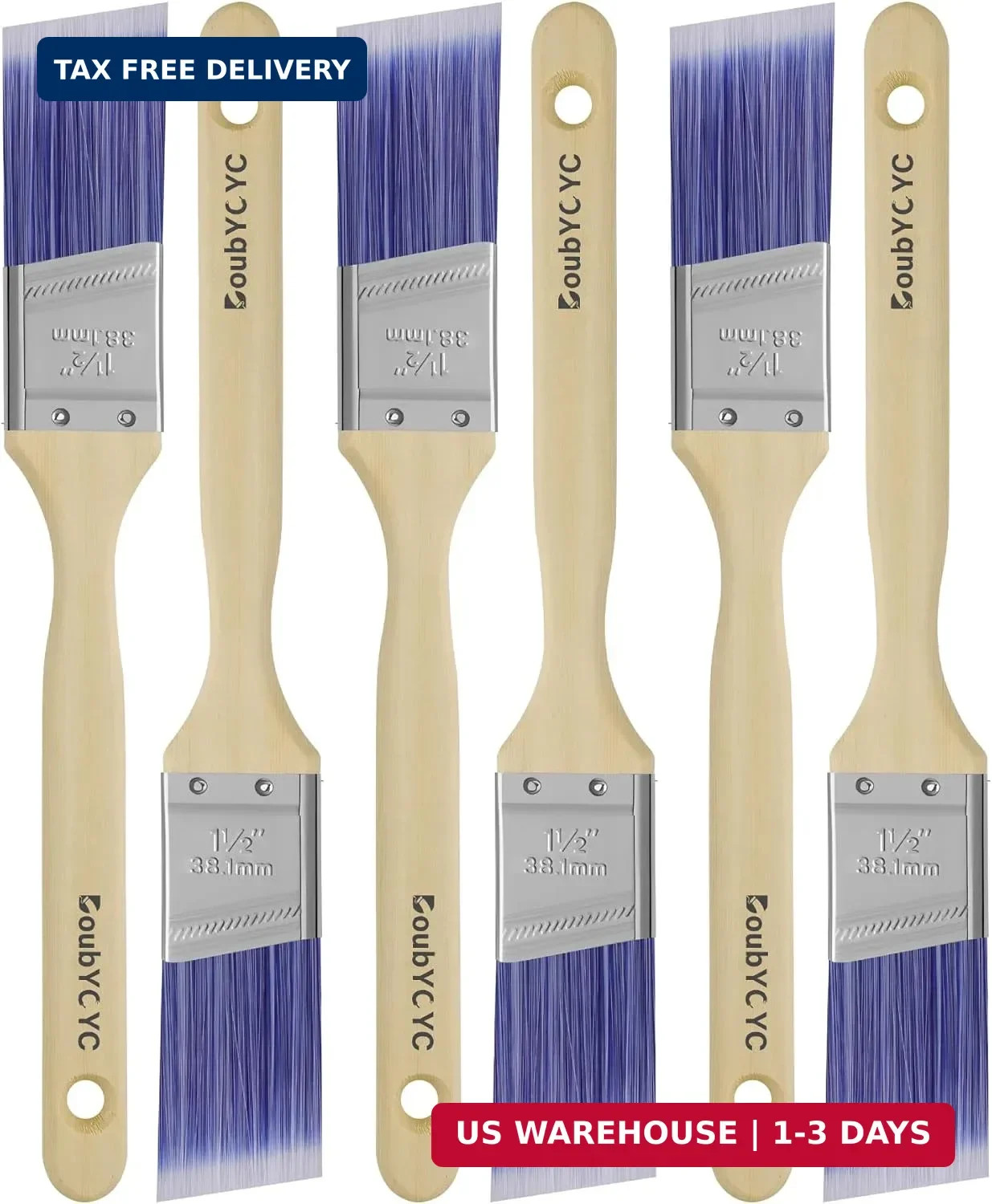 Paint Brushes - 6 Pack, 1.5" Angle Brushes, Paint Brush Set, Paint Brushes for W