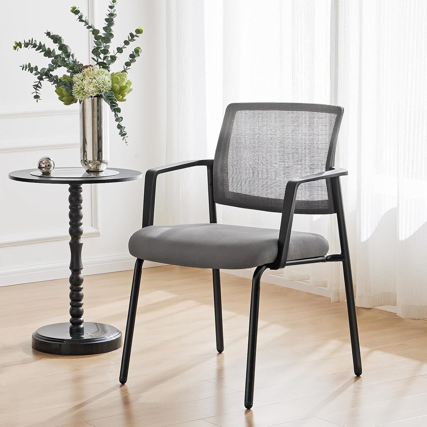 Mesh Back Stacking Arm Chairs Upholstered Fabric Stacking Chairs Sturdy Metal