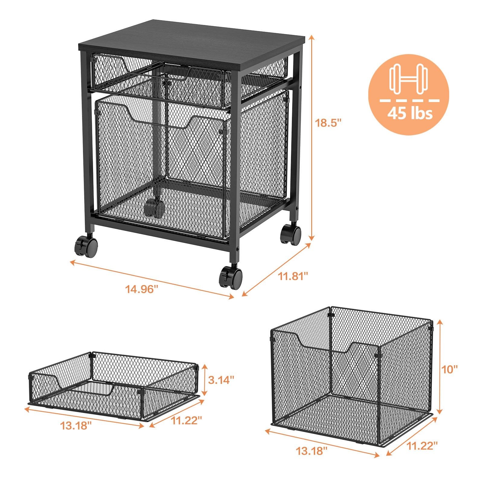 Rolling File Cabinet Cart, Printer Stand with Storage Drawer, Mobile Filing C...