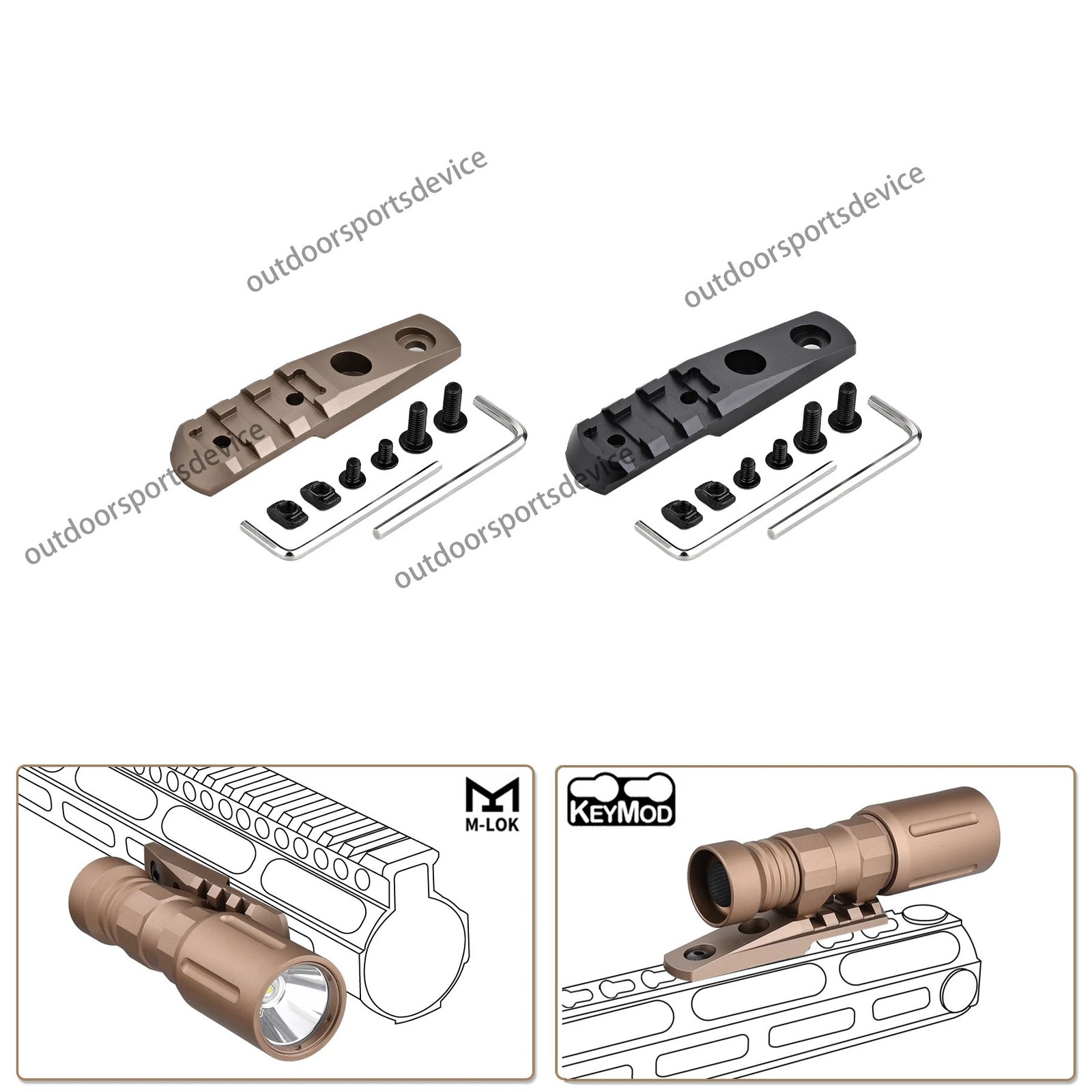 Tactical Flashlight CNC Mount Metal Base MLOK KEYMOD Rail For M300 M600 PLHV2
