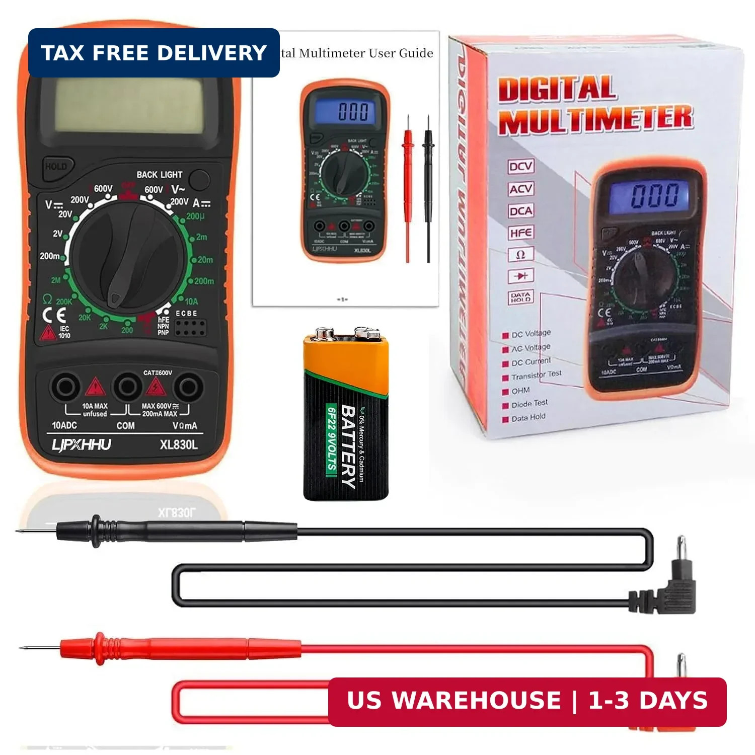 Digital Multimeter Voltmeter Battery Voltage Multi Tester Continuity Ohm Volt...