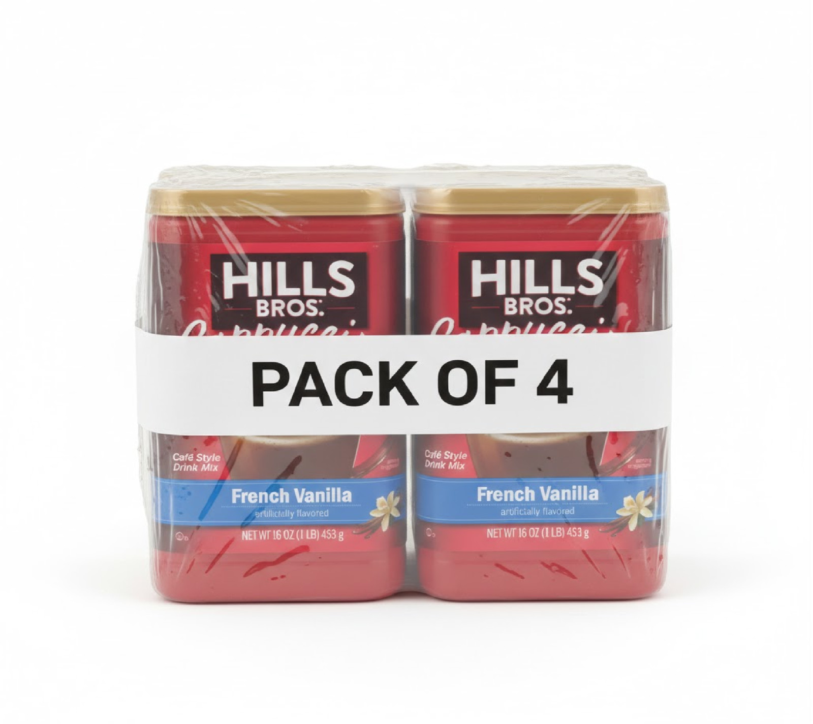 Hills Bros French Vanilla Cappuccino Instant Coffee Mix,16 Ounce Canister 4 Pack