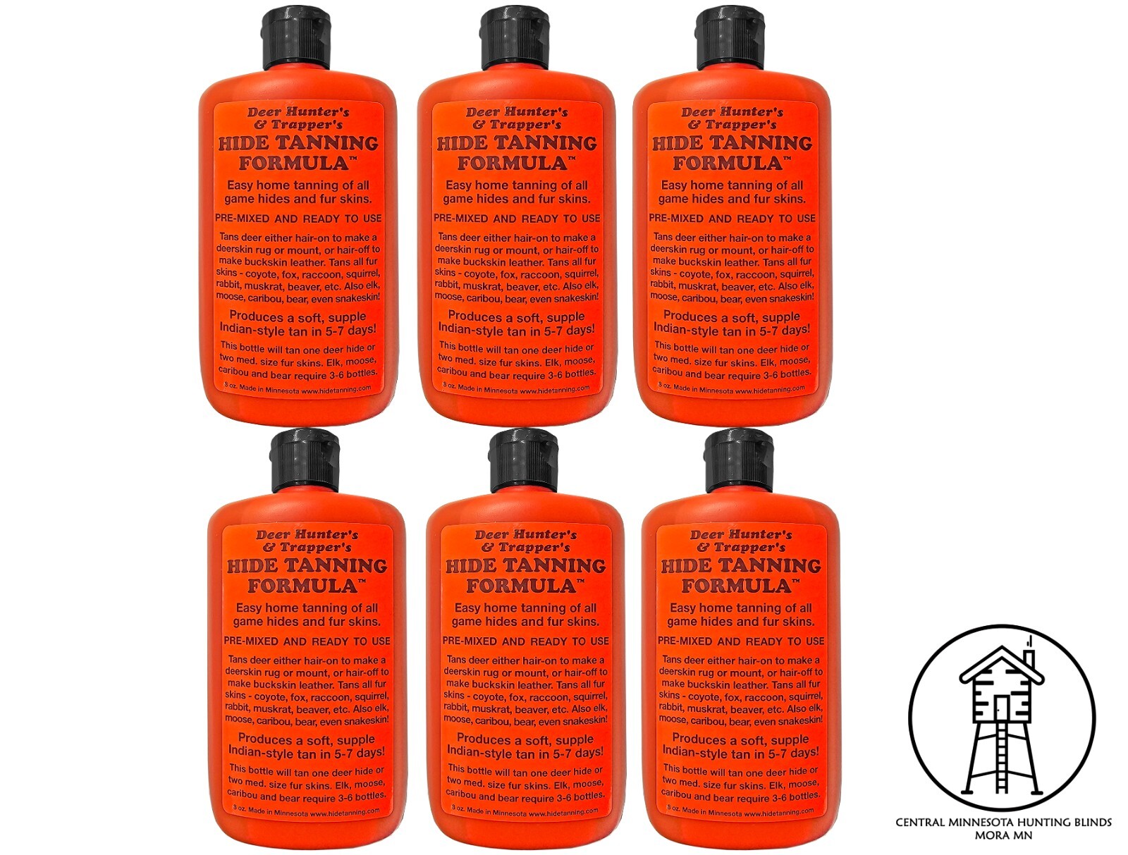 (PACK 6) Trapper's Hide & Fur Tanning Formula. 8 oz, Best Home Tanning Solution