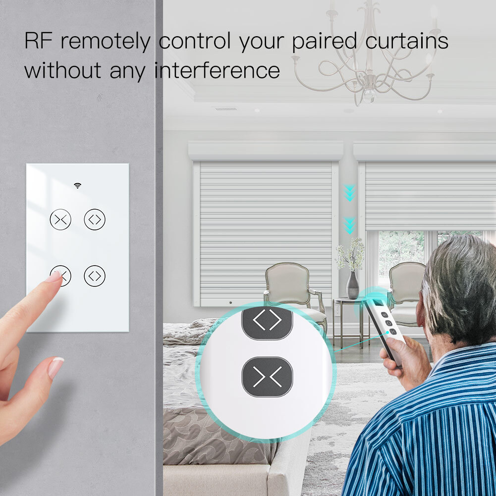 MOES 2Gang WiFi RF Smart Curtain Switch Roller Blinds Shutter Timer Alexa Google