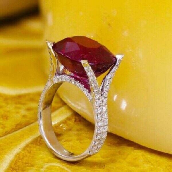 3Ct Lab-Created Red Ruby Diamond Solitaire Engagement Ring 14K White Gold Finish