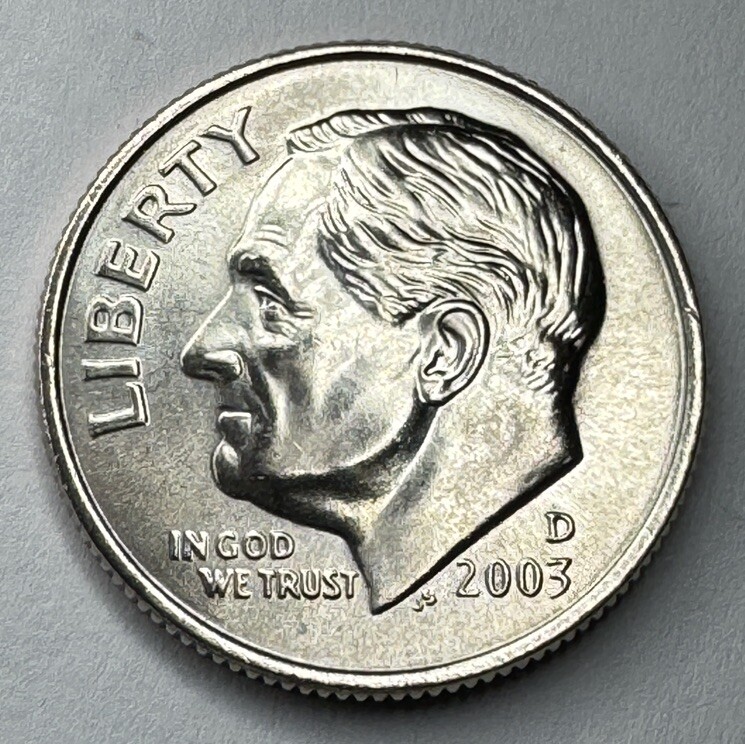 2003-D Roosevelt Dime 10cent Coin from US Mint Set. Uncirculated BU