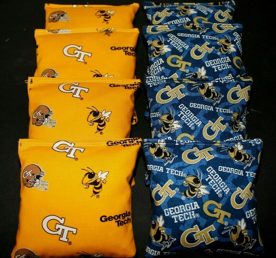 8 CORNHOLE BEANBAGS made w GEORGIA TECH YELLOW JACKETS Fabric ACA Reg Bags