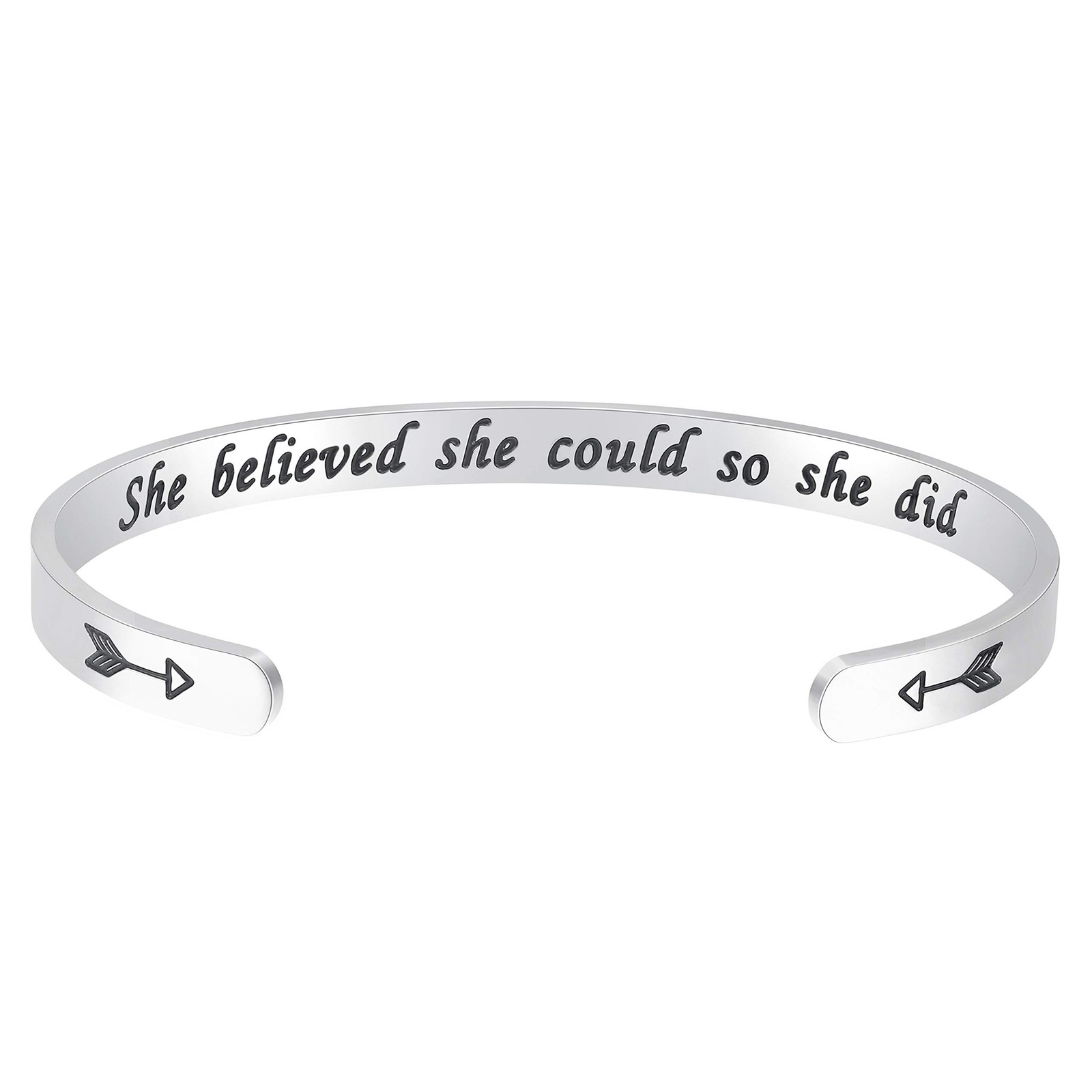 Fesciory Inspirational Bracelets for Women,Stainless Steel 8 2 inch, Silver