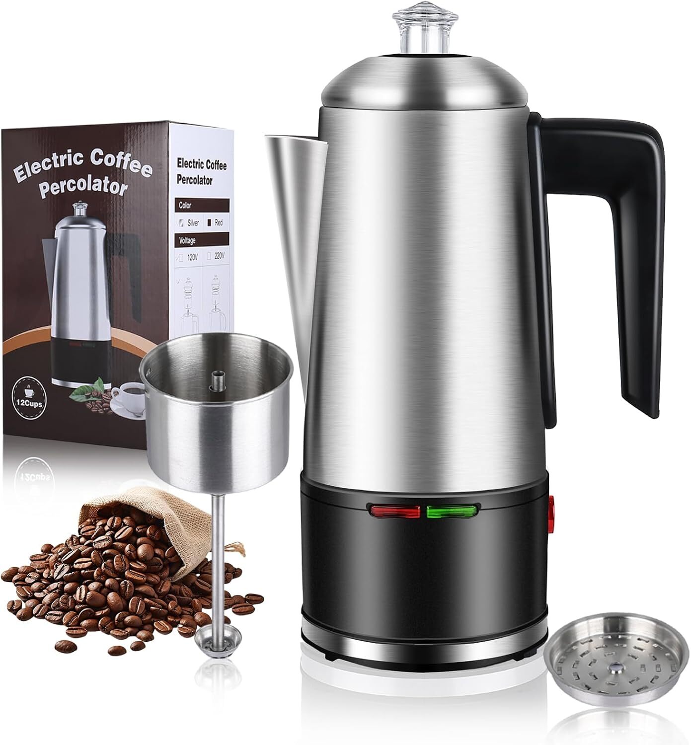 Electric Coffee Percolator 12 CUP Coffee Pot Stainless Steel Auto Keep Warm New