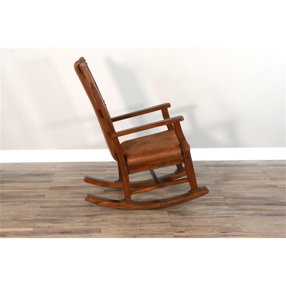Maklaine Farmhouse Mahogany Wood Rocking Chair in Dark Chocolate