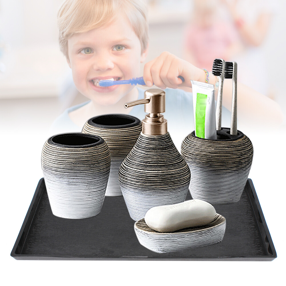Ceramic Bathroom Accessories Set Decorative Storage Lotion Dispenser Holder 5PCS