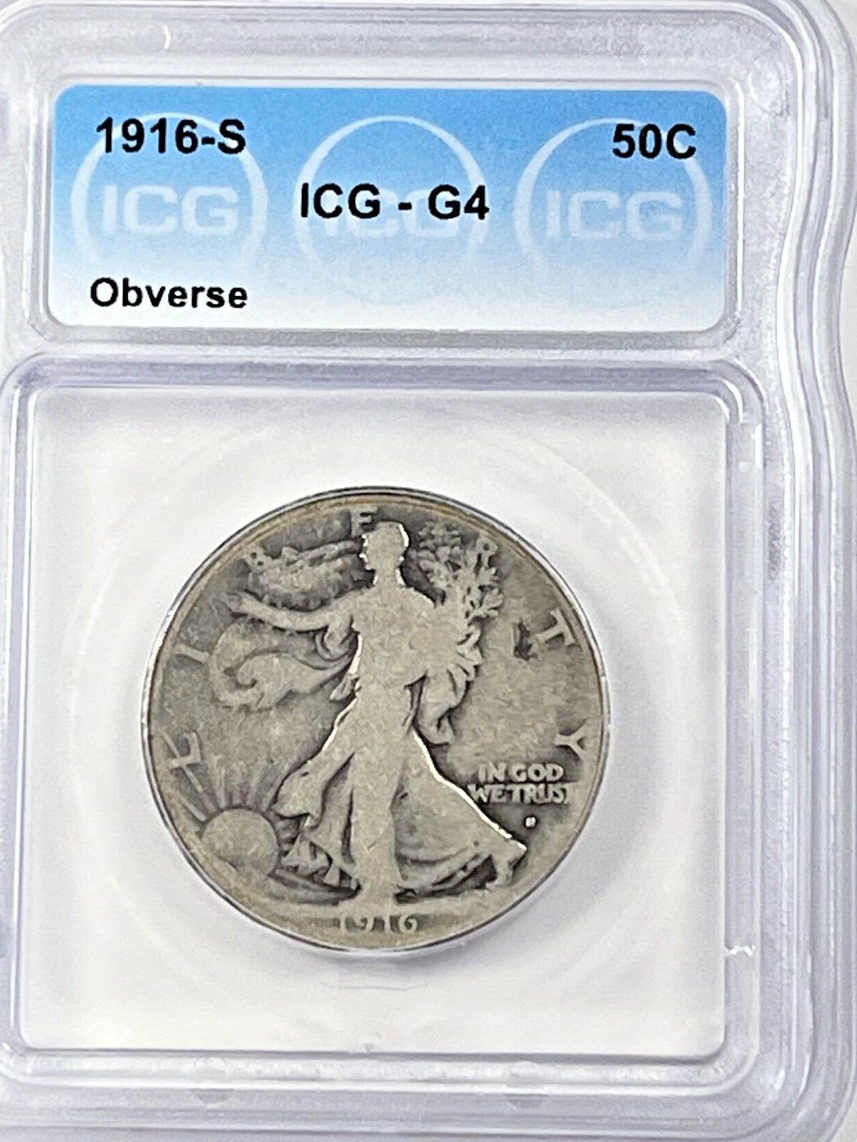 1916-S Walking Half Dollar : ICG G4