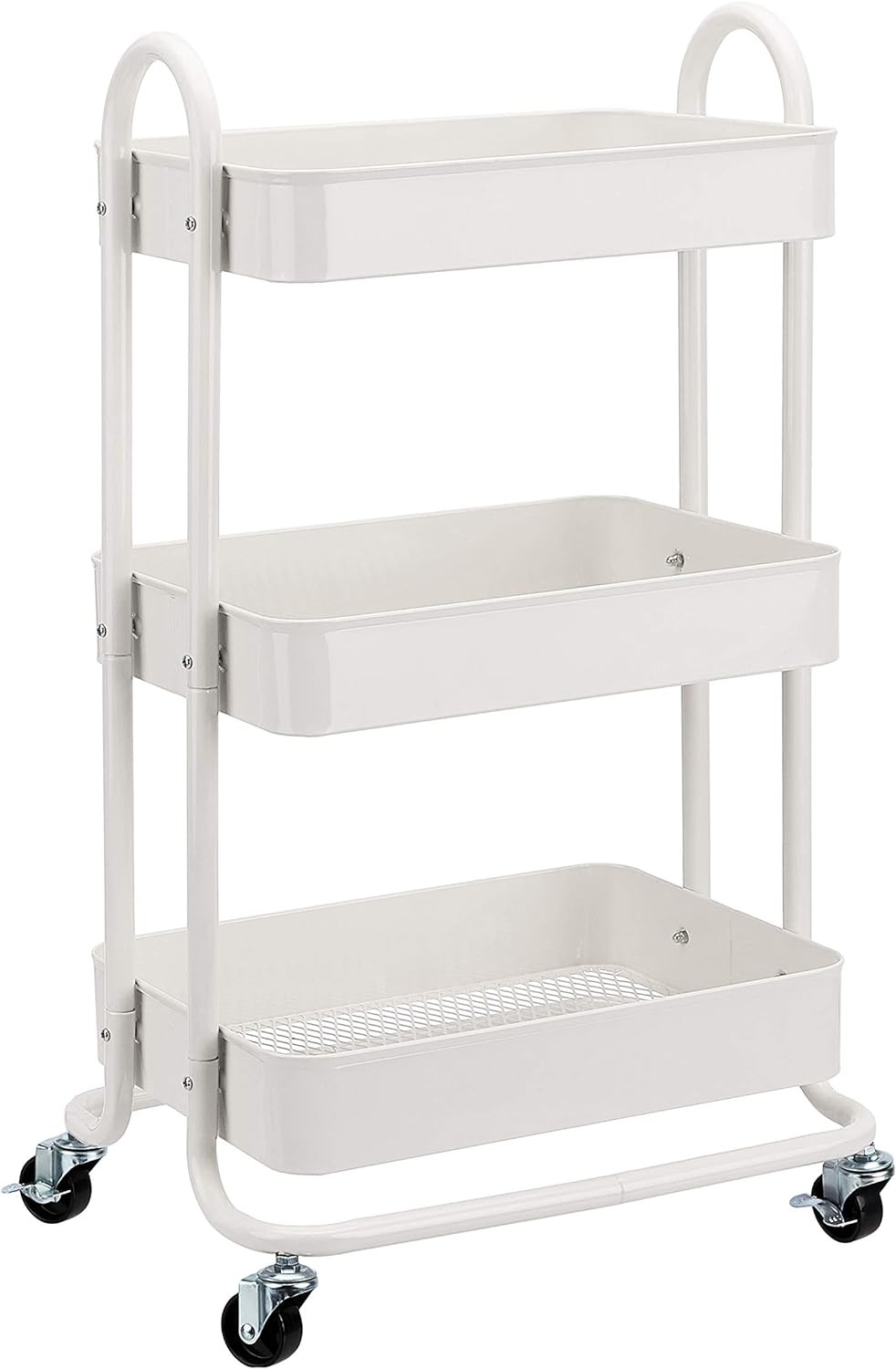 3-Tier Rolling Utility or Kitchen Cart, Lockable Wheels, Multifunctional Storage