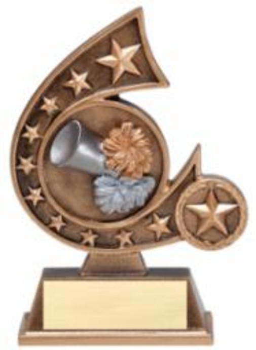 CHEERLEADING TROPHY GOLD RESIN AWARD 5.75" POM POMS MEGAPHONE PERSONALIZED FREE