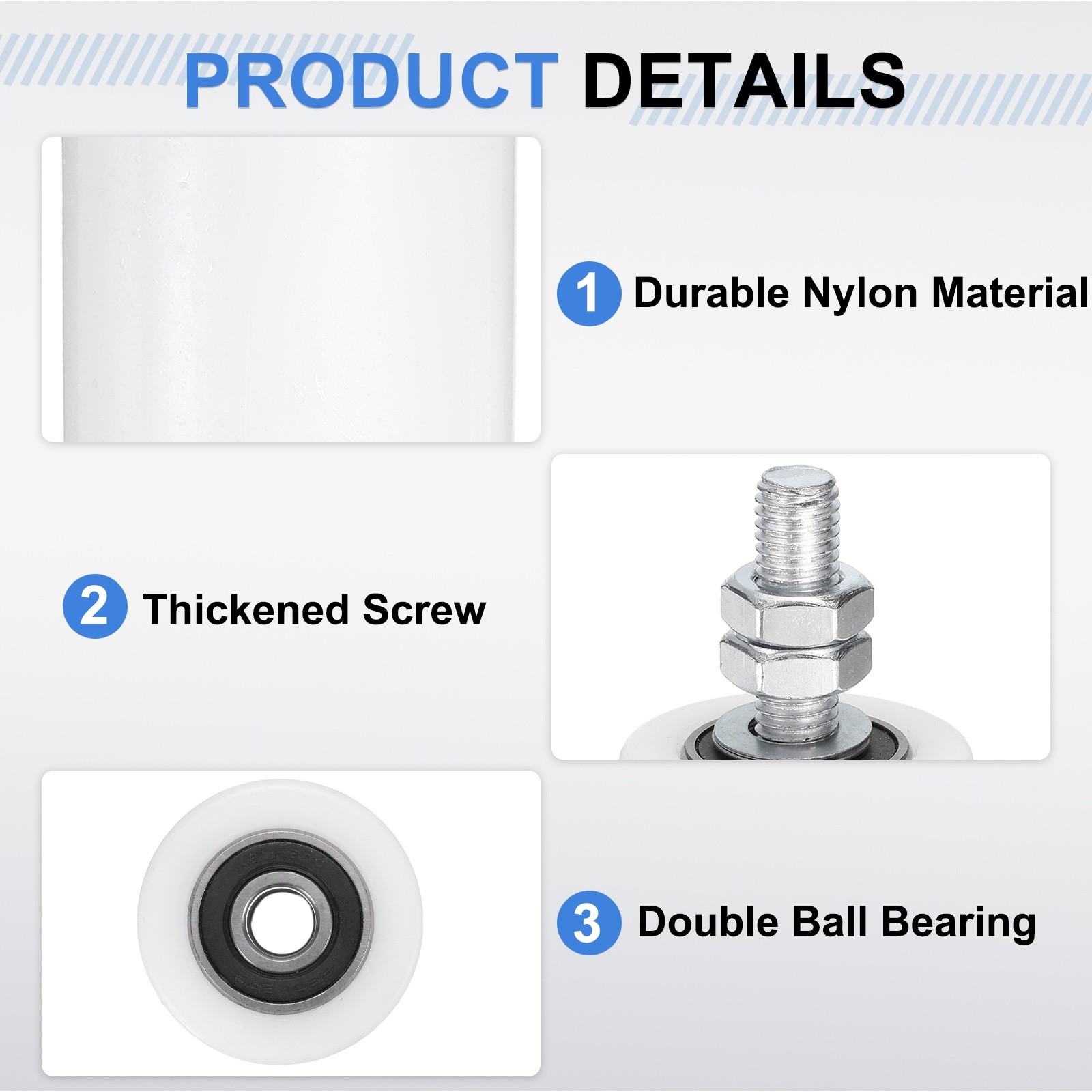 4Pcs Slide Gate Guide Roller, 2"x2-3/4" Nylon Sliding Gate Support, White