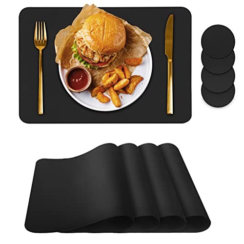 Placemats Placemat with Coasters Heat Stain Scratch Resistant Set of 4 Black