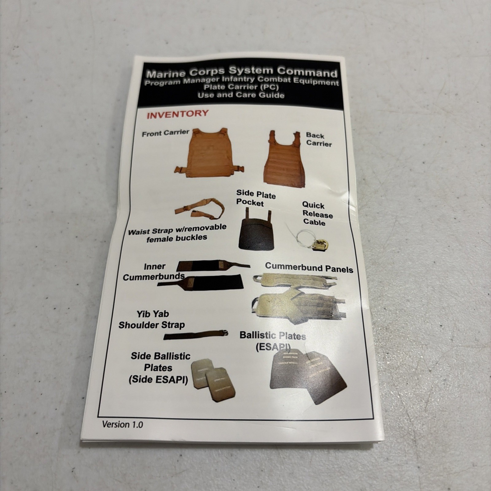 USMC MARINE CORPS SYSTEM COMMAND EQUIPMENT PLATE CARRIER USE AND CARE GUIDE
