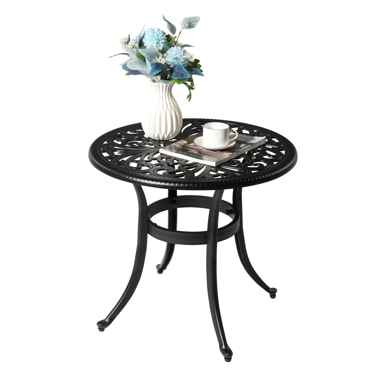 Phoenix Cast Aluminum Round Table, Patio End Table Side Table