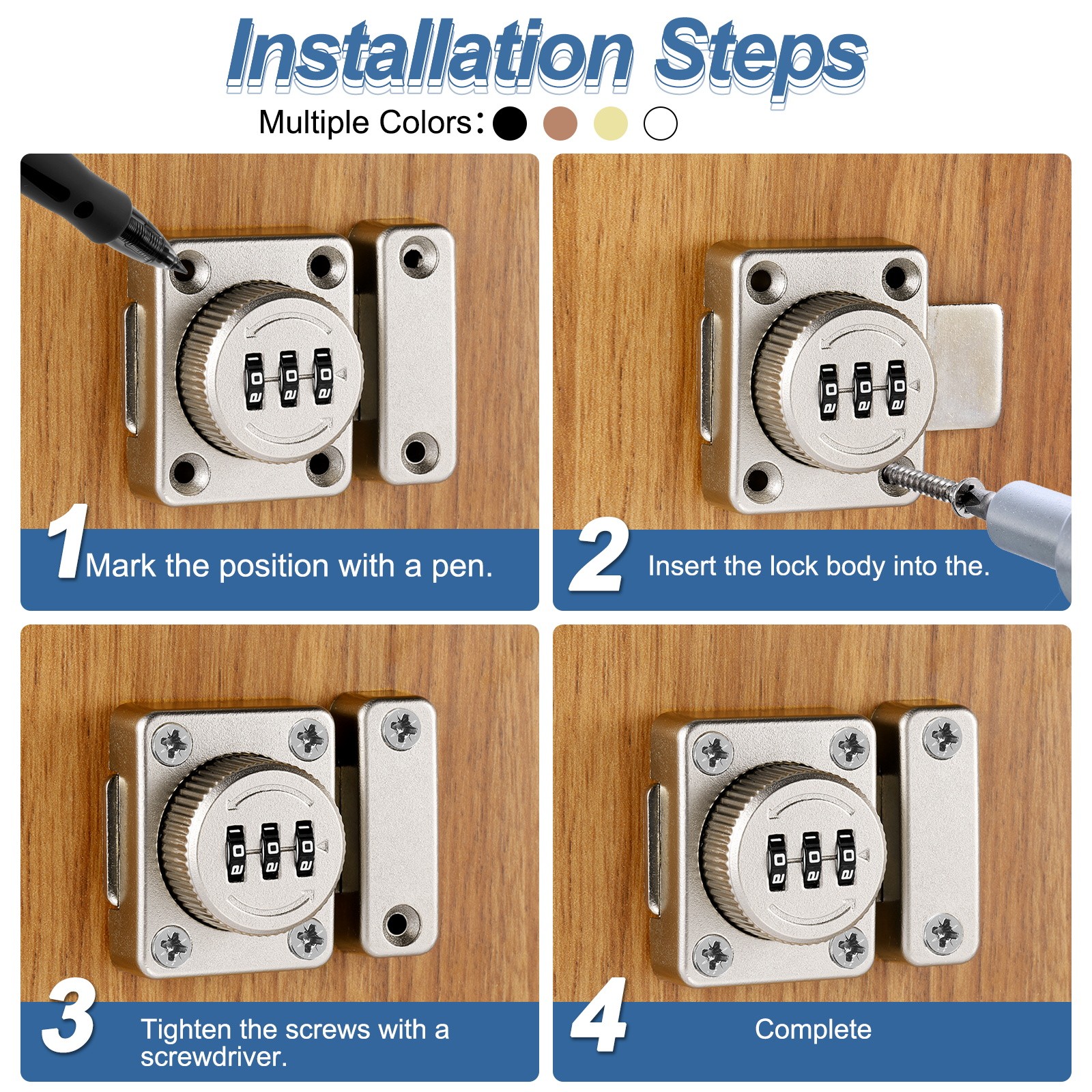 Combination Cabinet Latch, 3-Digit Password Cabinet Lock, Copper