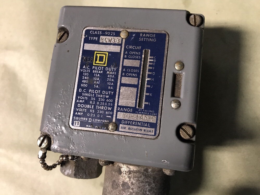 Square D 9025-BCW33 Temperature Control Switch 80-145 Degree Falling Temp 9025