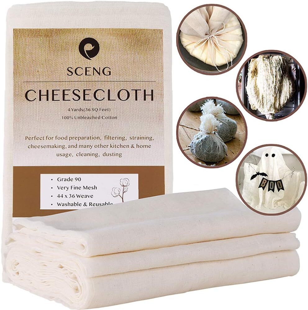 Cheesecloth, Grade 90, 36 Sq Ft, 100% Unbleached Cotton Fabric, Ultra Fine Filte