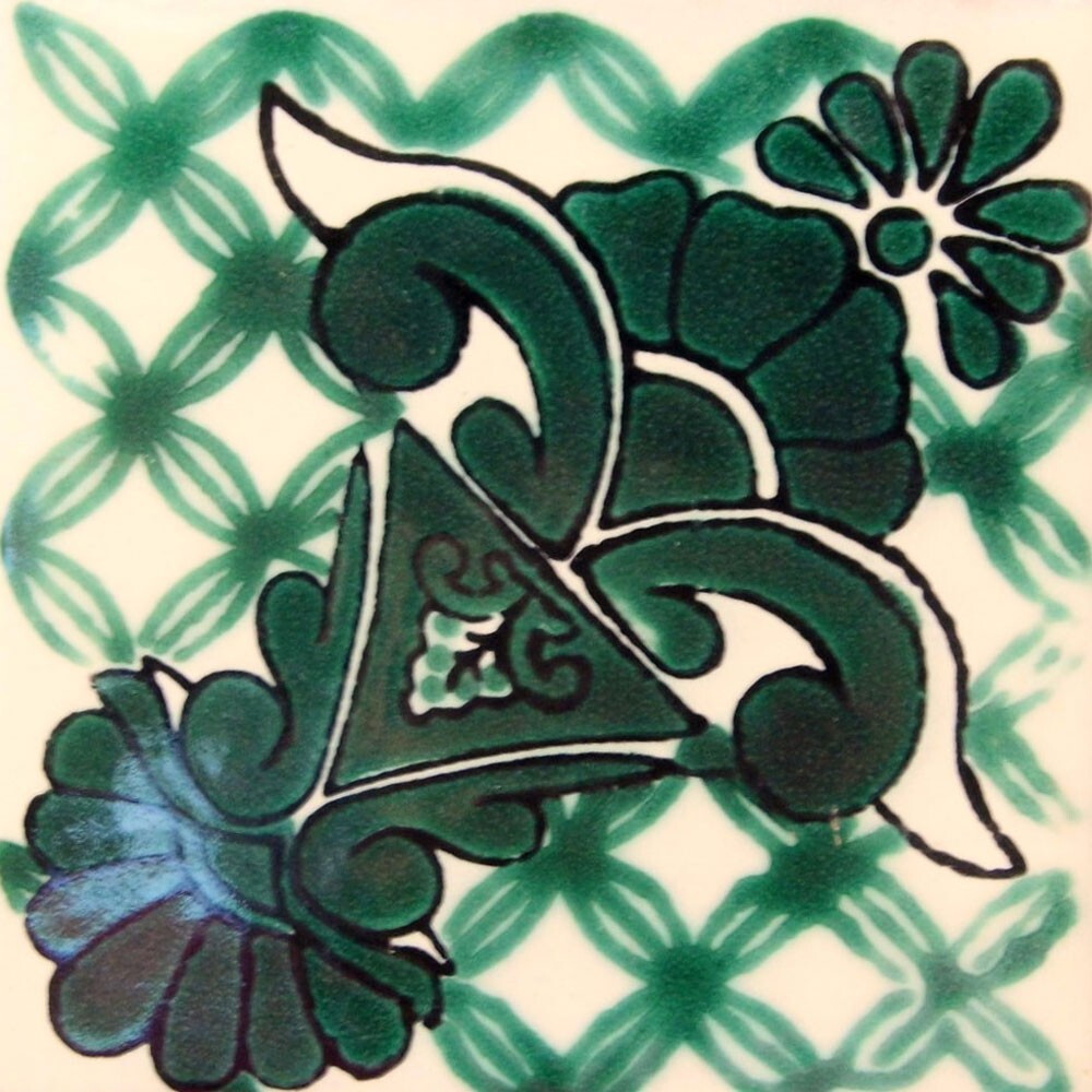 C#029) MEXICAN TILES CERAMIC HAND MADE SPANISH INFLUENCE TALAVERA MOSAIC ART