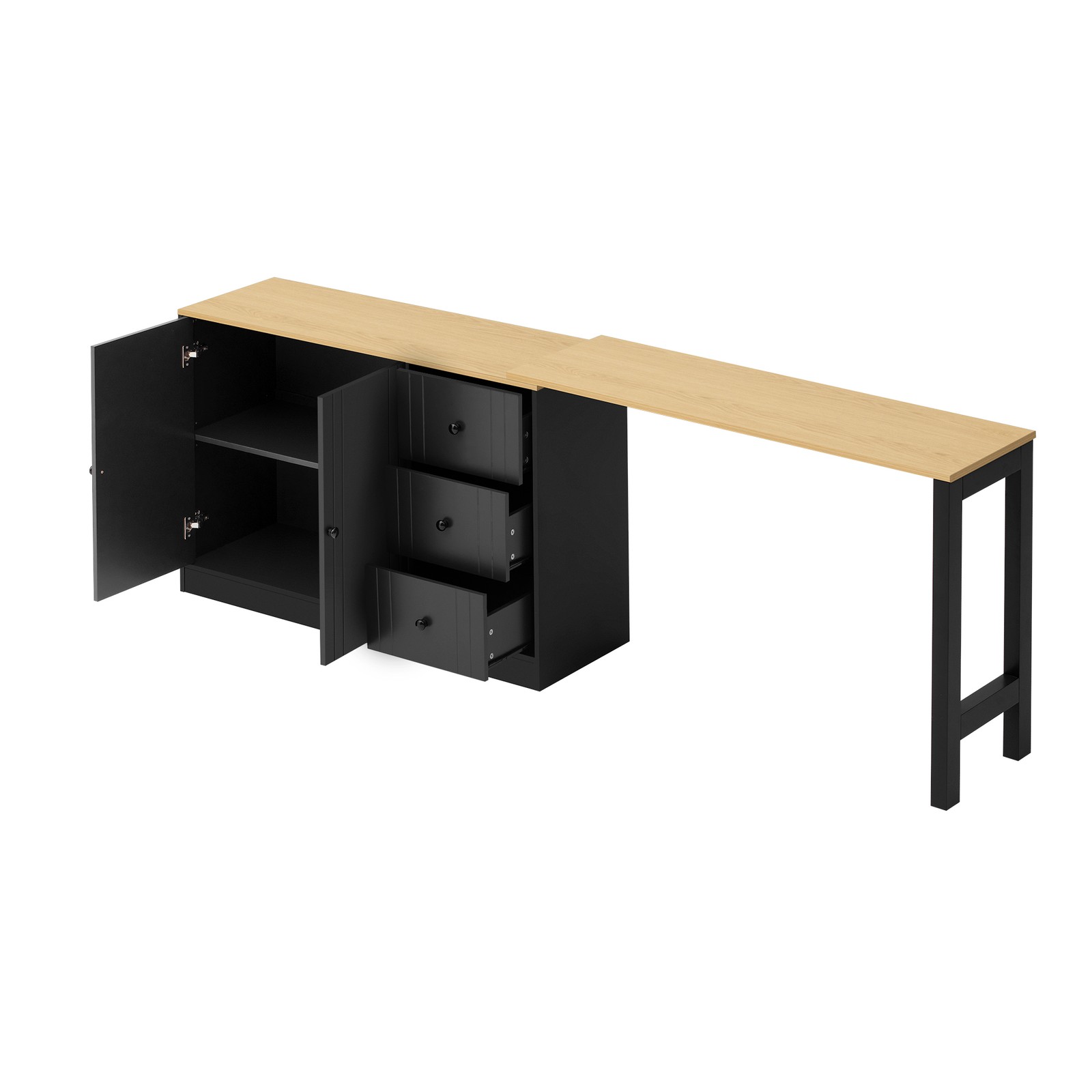 89.7''Wooden Sideboard with Extendable Table,Multifunctional Storage Cabinet*