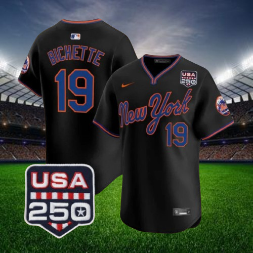 Bo Bichette #19 Mets Black Road Alternate & 250America Stitched Jersey All Sizes