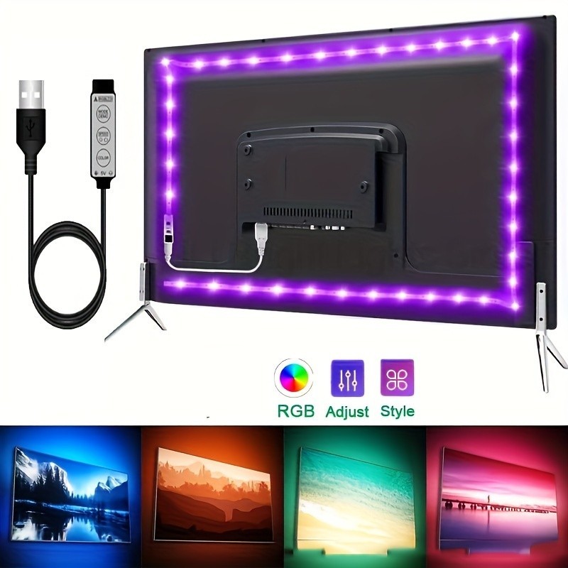 3-17FT 5V USB LED Light Strip  8-Color Dimmable Backlight for TV 22-65"Game Room