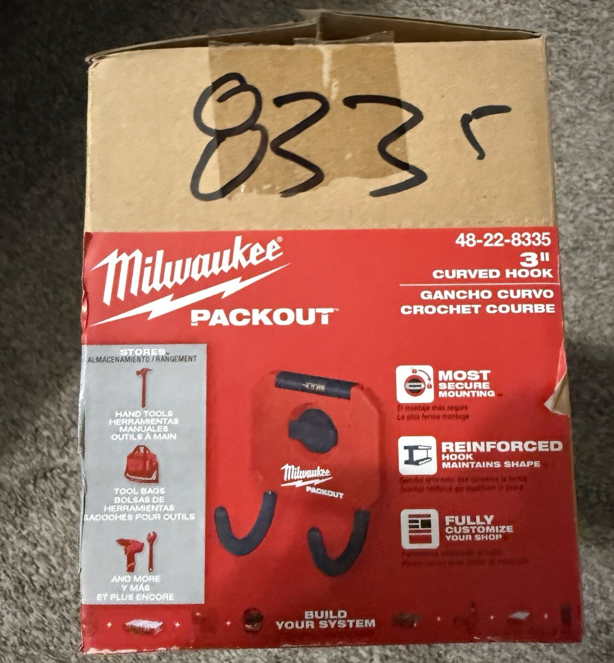 Milwaukee PACKOUT Curved Tool Hook Metal Red/Black 3 in 5 Pack 48-22-8335