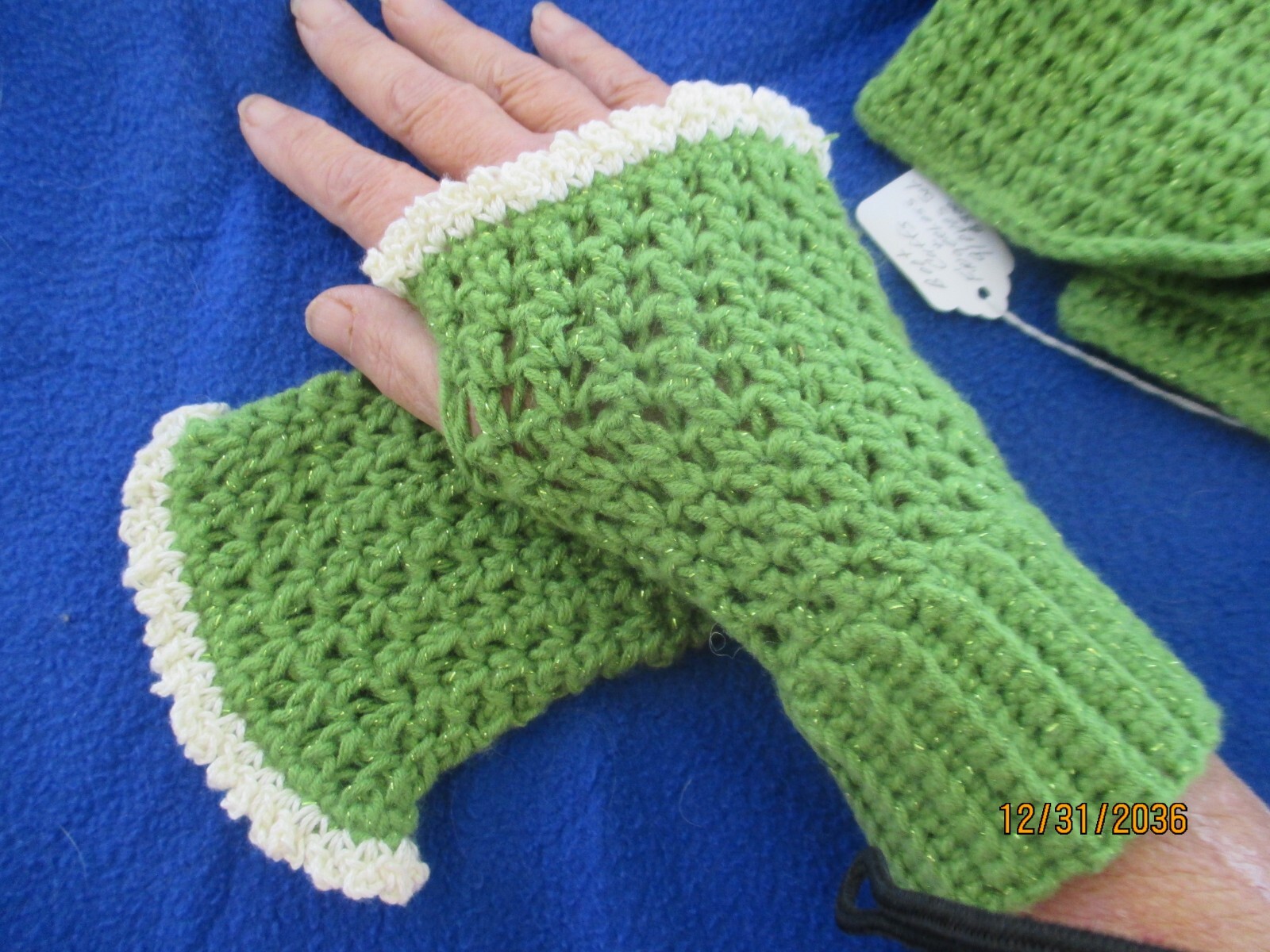 Crochet Matching Texting Gloves & Boot Warmers Lite FOREST GREEN Teen/Adult SZ b