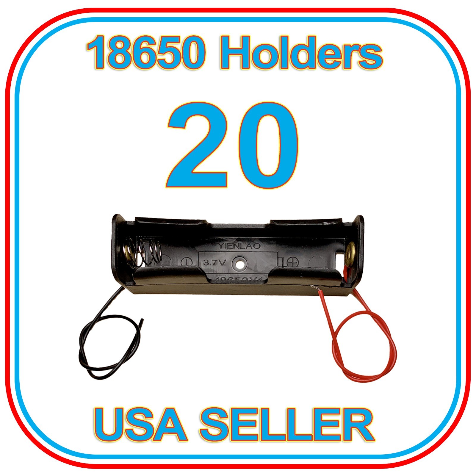 20PCS 18650 Battery Holder 1-Slot 3.7V Storage Box Case with 6" Wire Leads