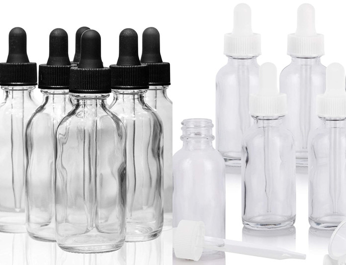 2oz Boston Glass Bottle With White or Black with Child Proof Glass Eye Dropper