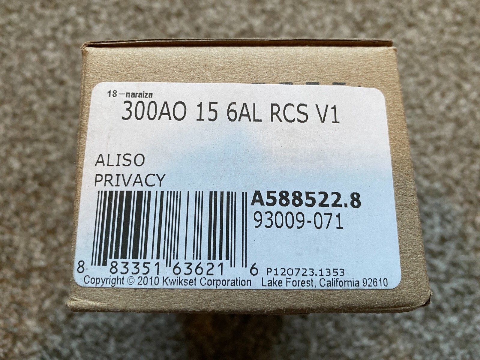 Kwikset 93009-071 Aliso Privacy Door Knob Satin Nickel 300AO 15 6AL RCS V1 NEW