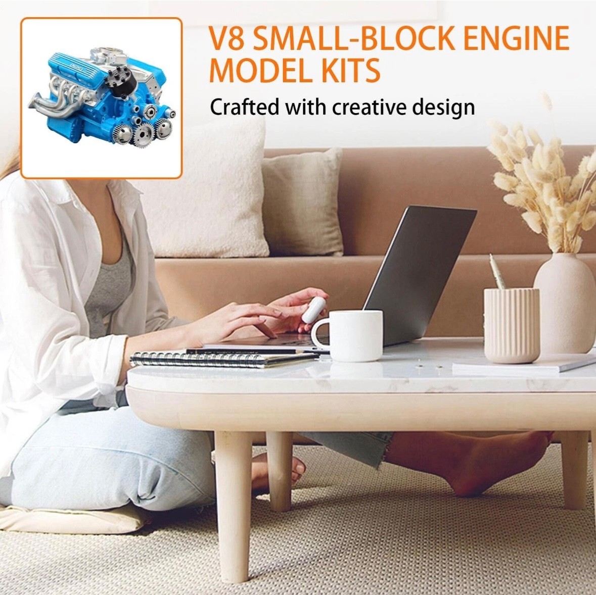 3PK V8 Engine Motorized Model Full Assembly Model Internal Combustion Hobby Gift