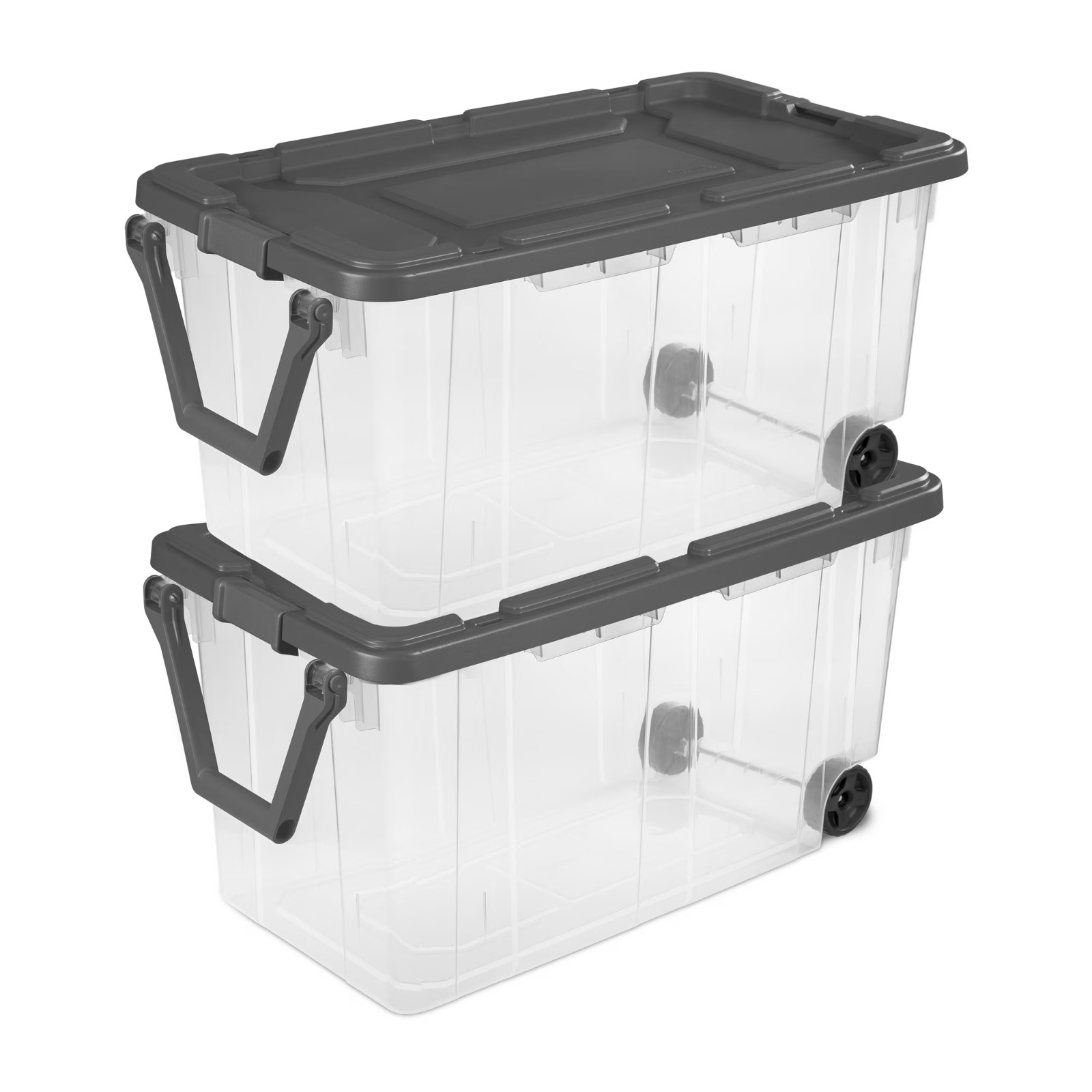 Sterilite 160 Quart Wheeled Stacker, Extra Large Durable Clear Bin, Gray, 2Ct
