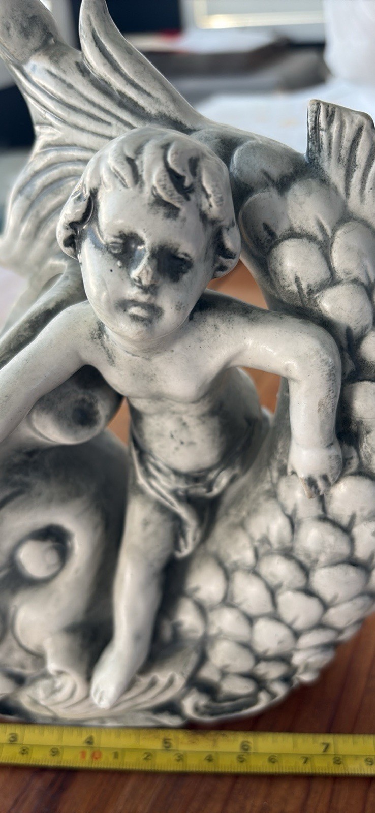 Ceramic Koi Carp Planter With Cherub Nautical Grey