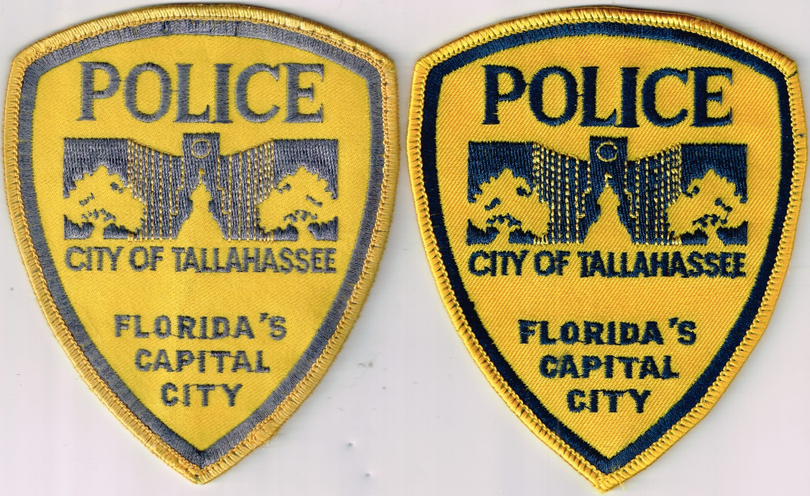 Pick 1 old style capital city Tallahassee Police, FL patch/grey or blue stitches
