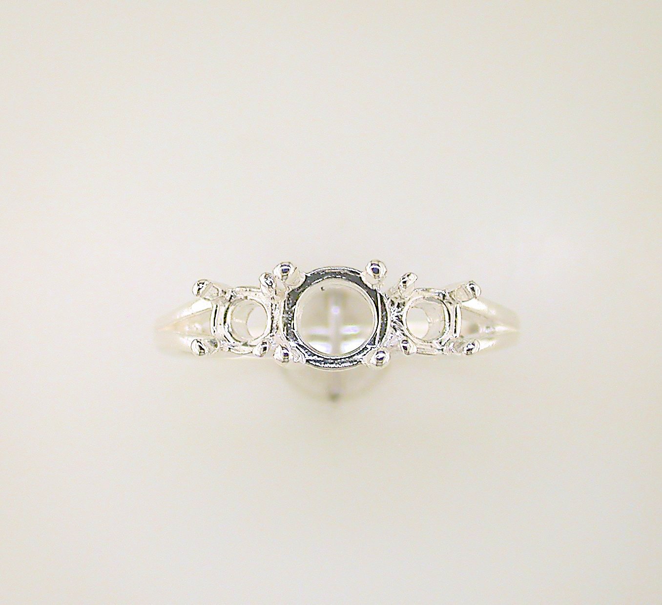 Round Classic Three Stone Ring Setting Sterling Silver