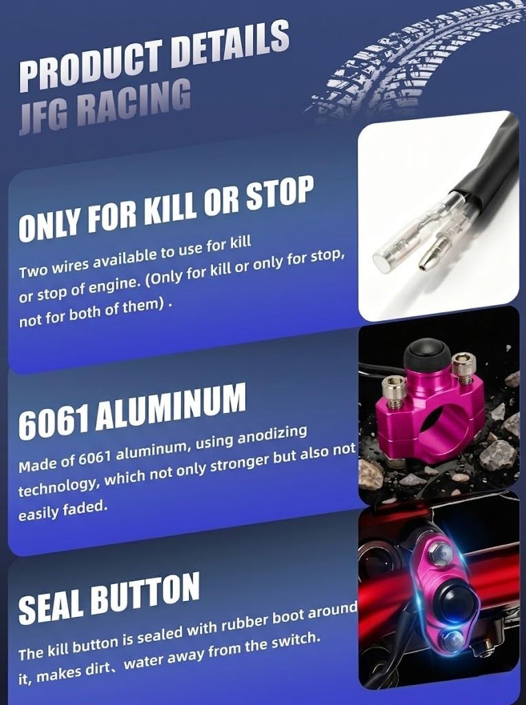 Dirt Bike Engine Stop Start Kill Switch Button CNC with Mounting Backplate Un...