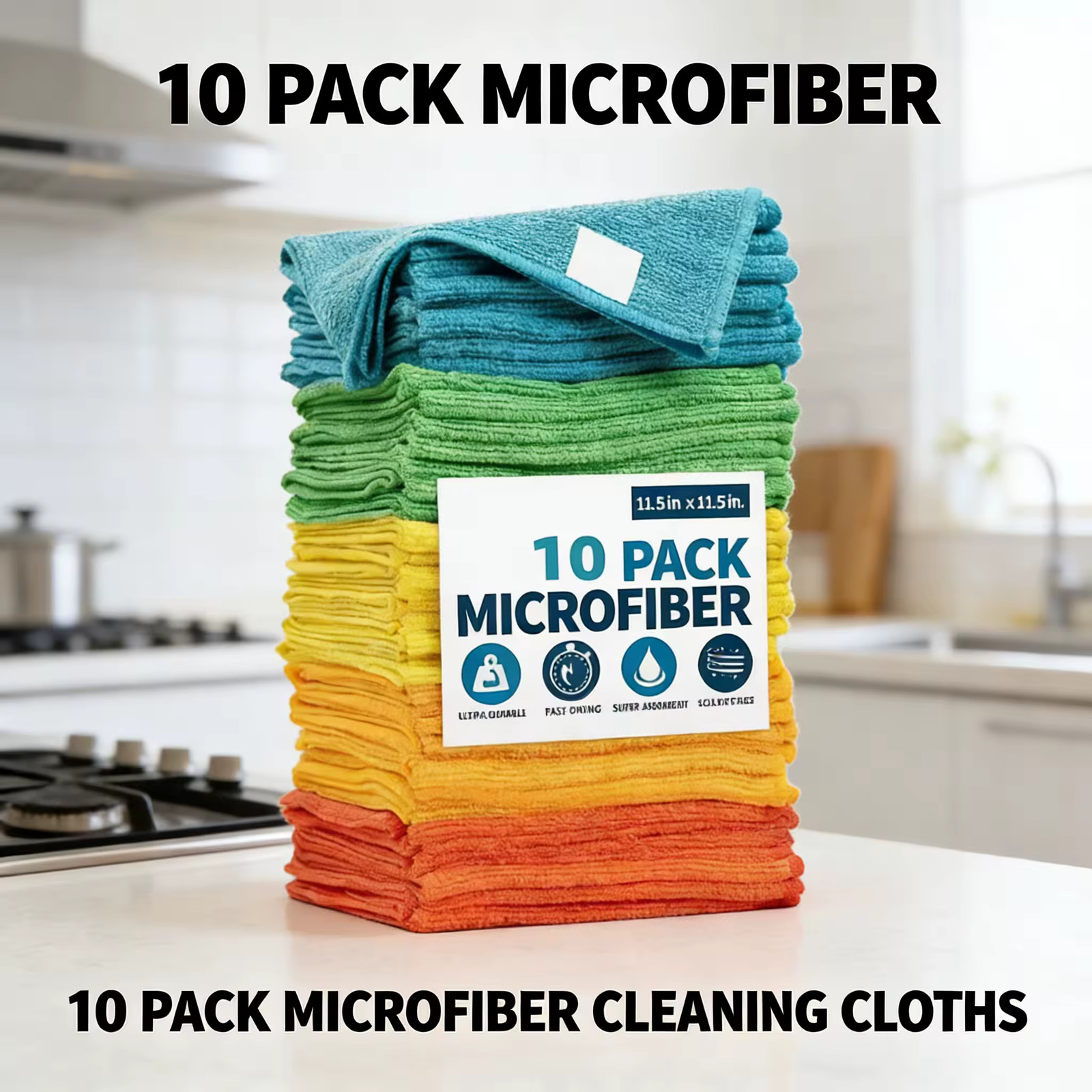10 Pack Microfiber Cleaning Cloths Reusable Lint-Free Absorbent Towels