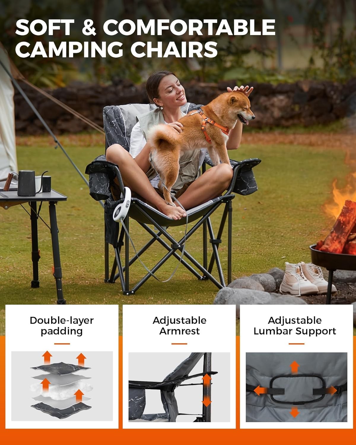 Oversized Camping Chair W/ Adjustable Lumbar Support 550lbs Heavy Duty Padded