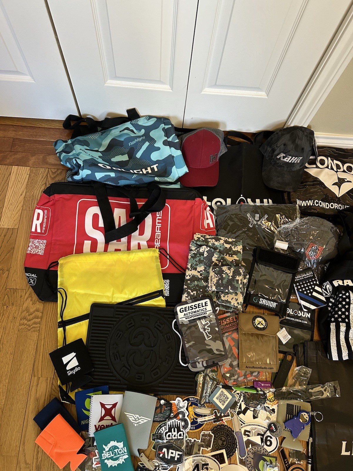 Las Vegas Shot Show Ultimate Swag Bag Lot  Of misc. Patches, Stickers Keychains