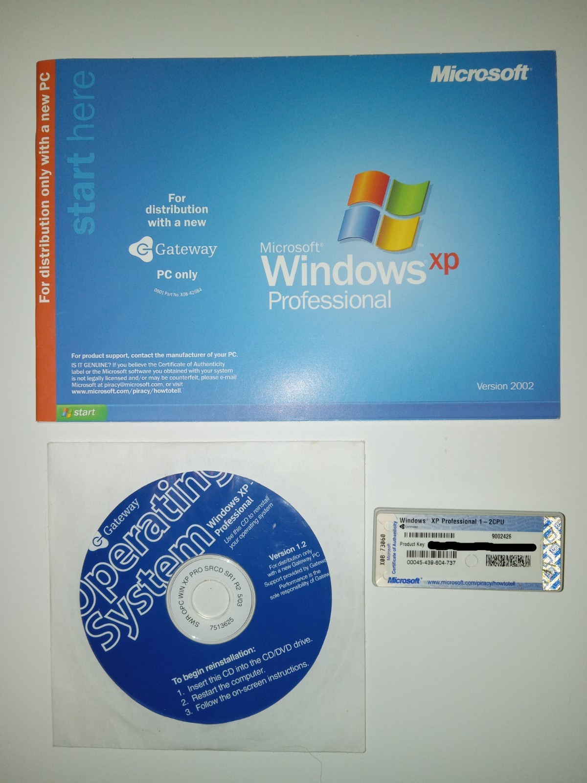 Gateway OEM Windows XP sp1 Disc with Start Here book and Product Key COA