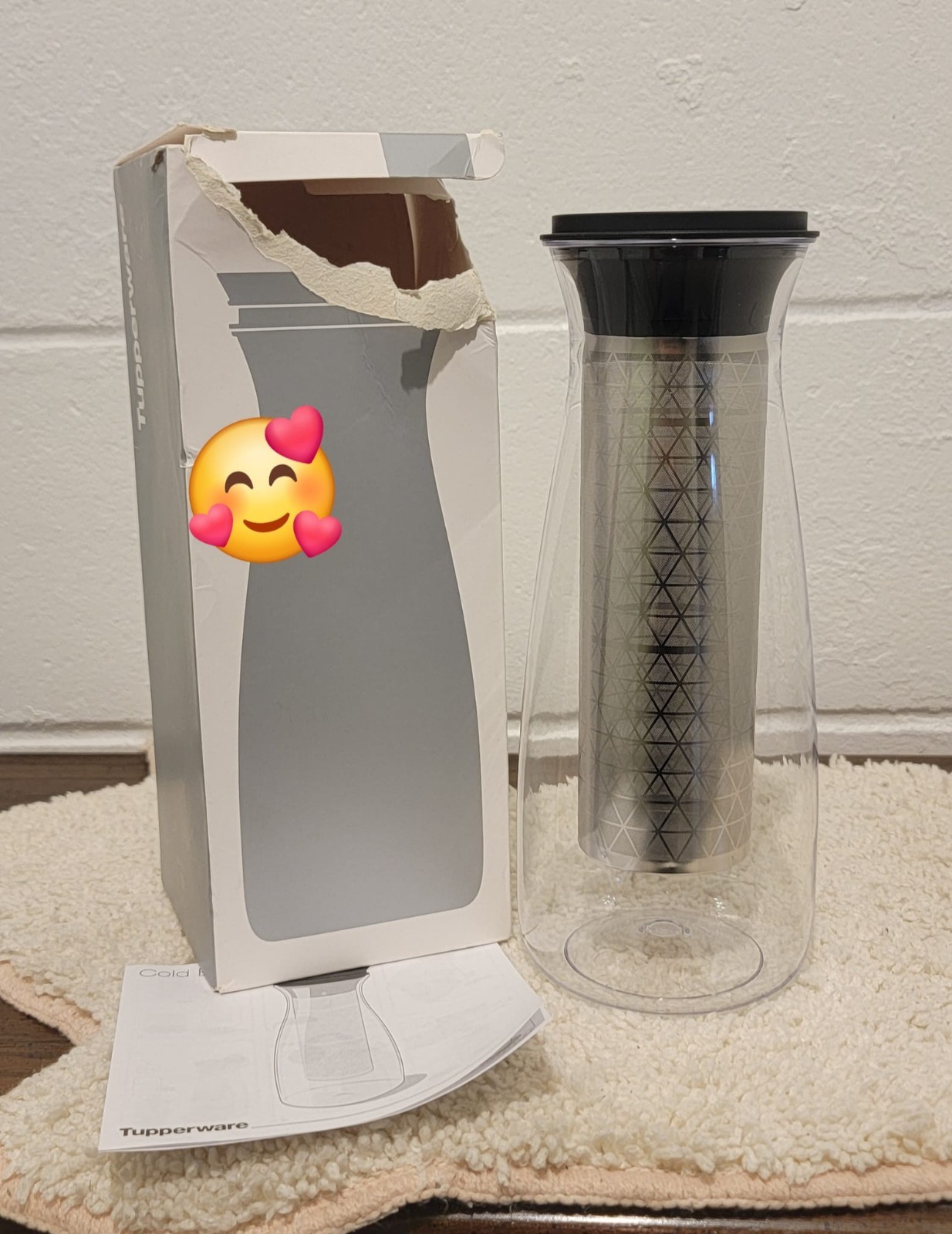 Tupperware Cold Brew Carafe Coffee Maker Removable Filter Clear Plastic Steel